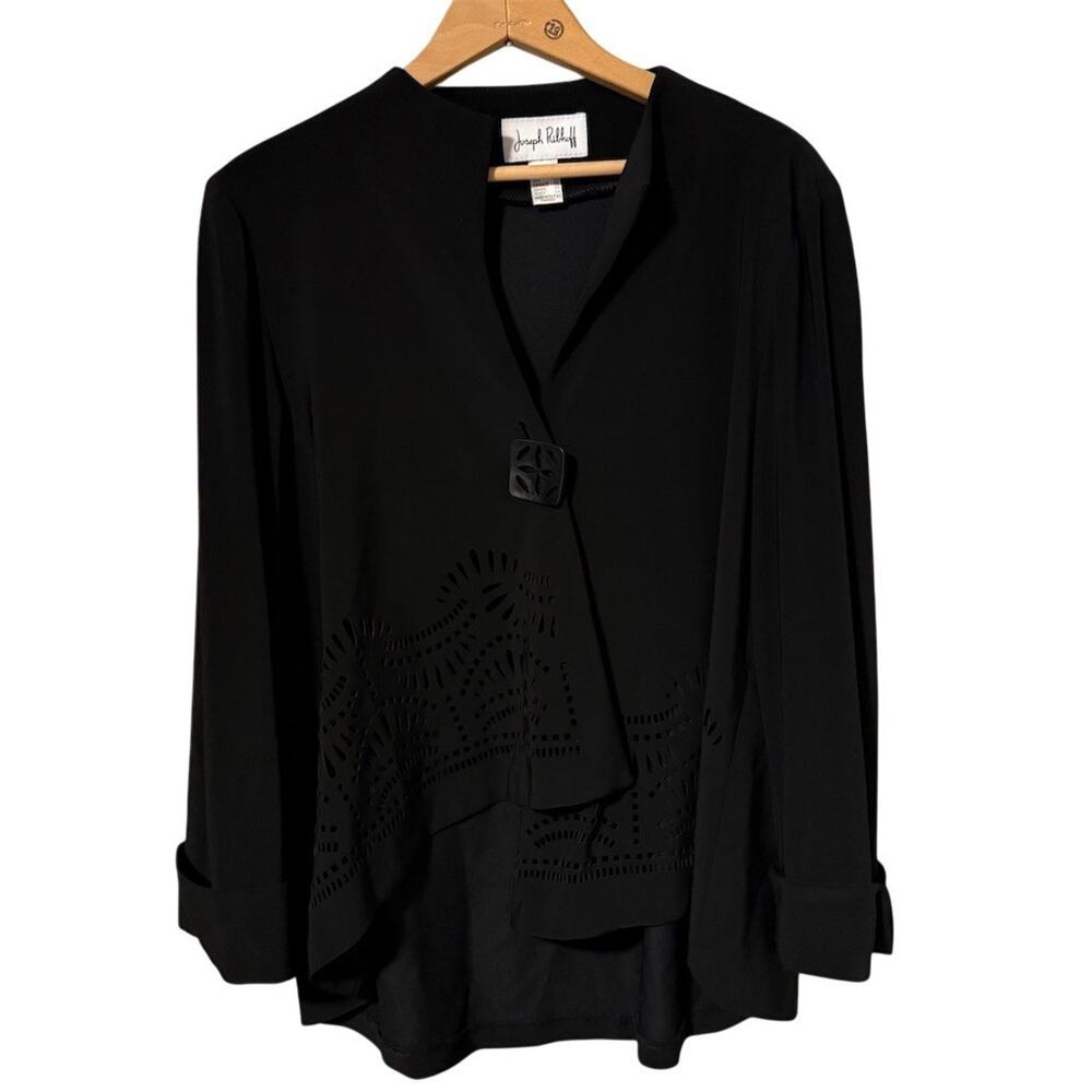 Joseph Ribkoff Blazer Jacket Womens Size 10 Black Laser-Cut Asymmetrical